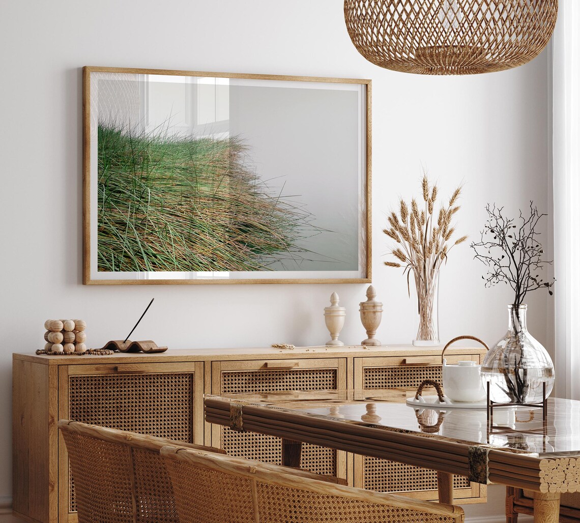 Foggy Coastal Grasses Misty Water Minimalist Nature Wall Art Poster - Image 4