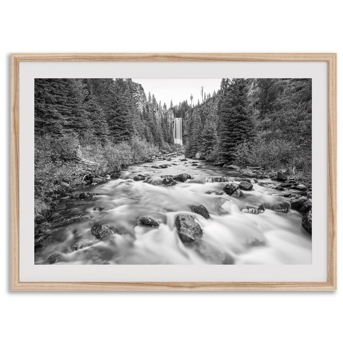 Tumalo Falls Oregon Waterfall Forest Stream Black And White Poster