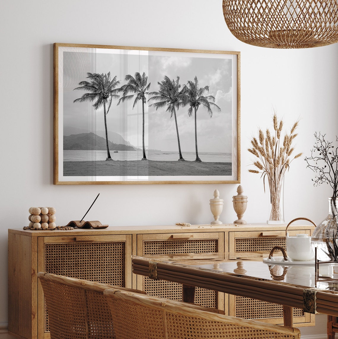 Four Palm Trees Black And White Beach Ocean Horizon Travel Poster - Image 4