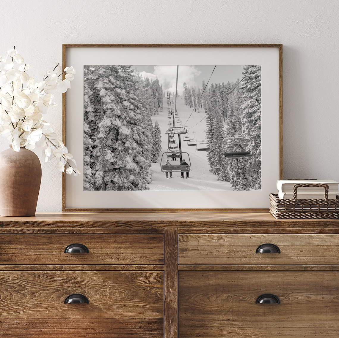 Mountain Ski Print, Black-And-White Winter Forest - Image 4