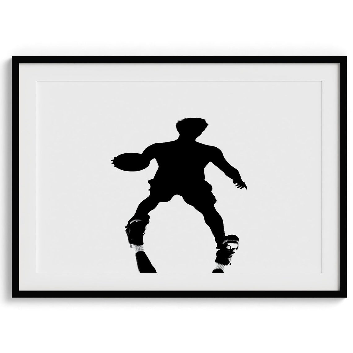 Basketball Player Silhouette Mid Air Dunk Black And White Sports Print - Image 2