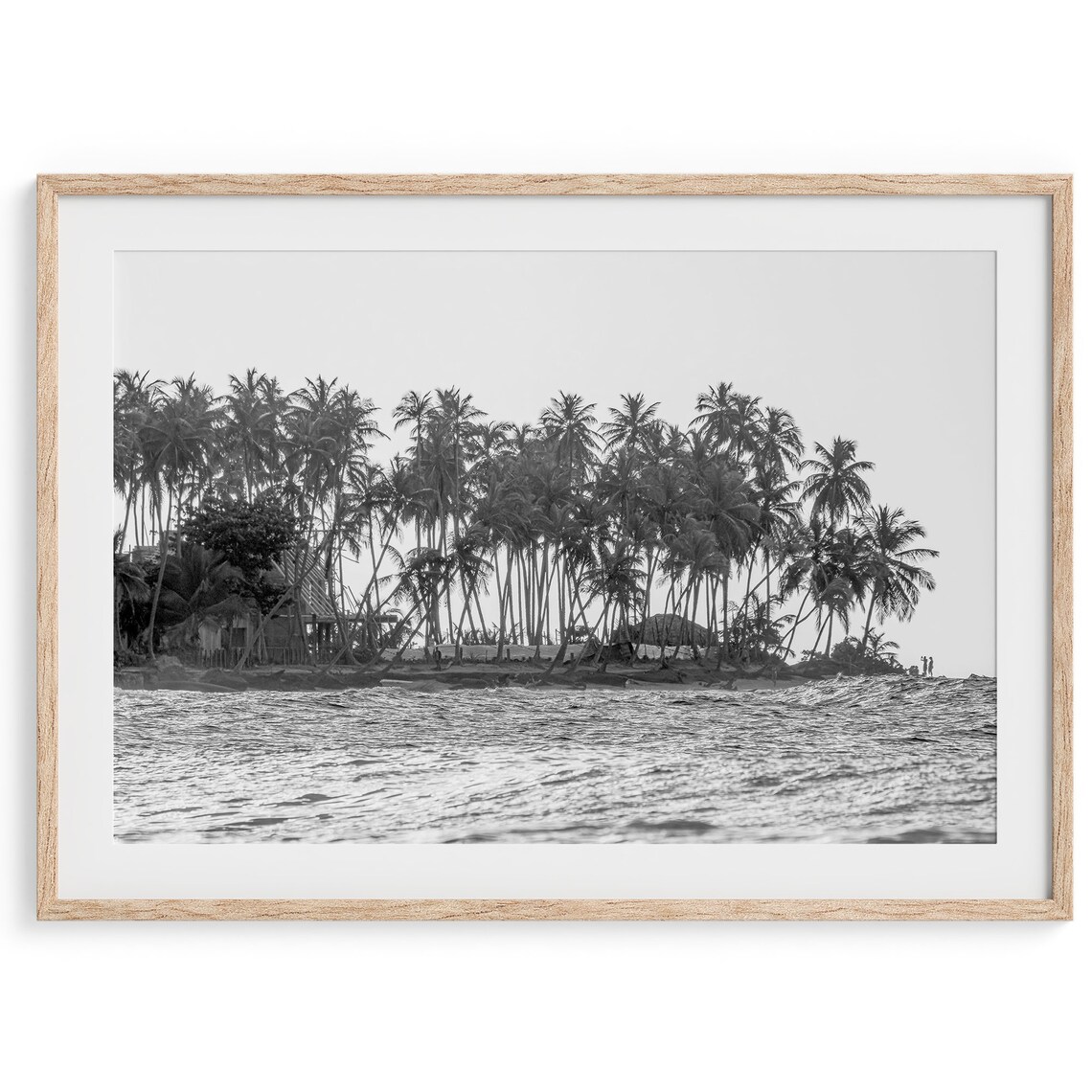 Tropical Palm Island From The Ocean Black And White Beach Poster