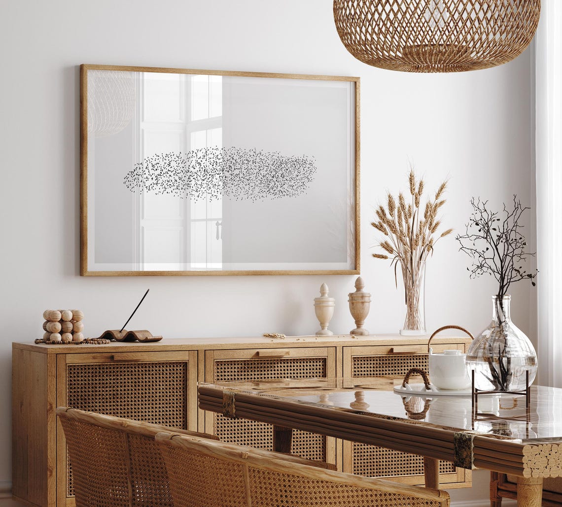 Bird Flock Murmuration Black And White Minimalist Sky Abstract Poster - Image 4