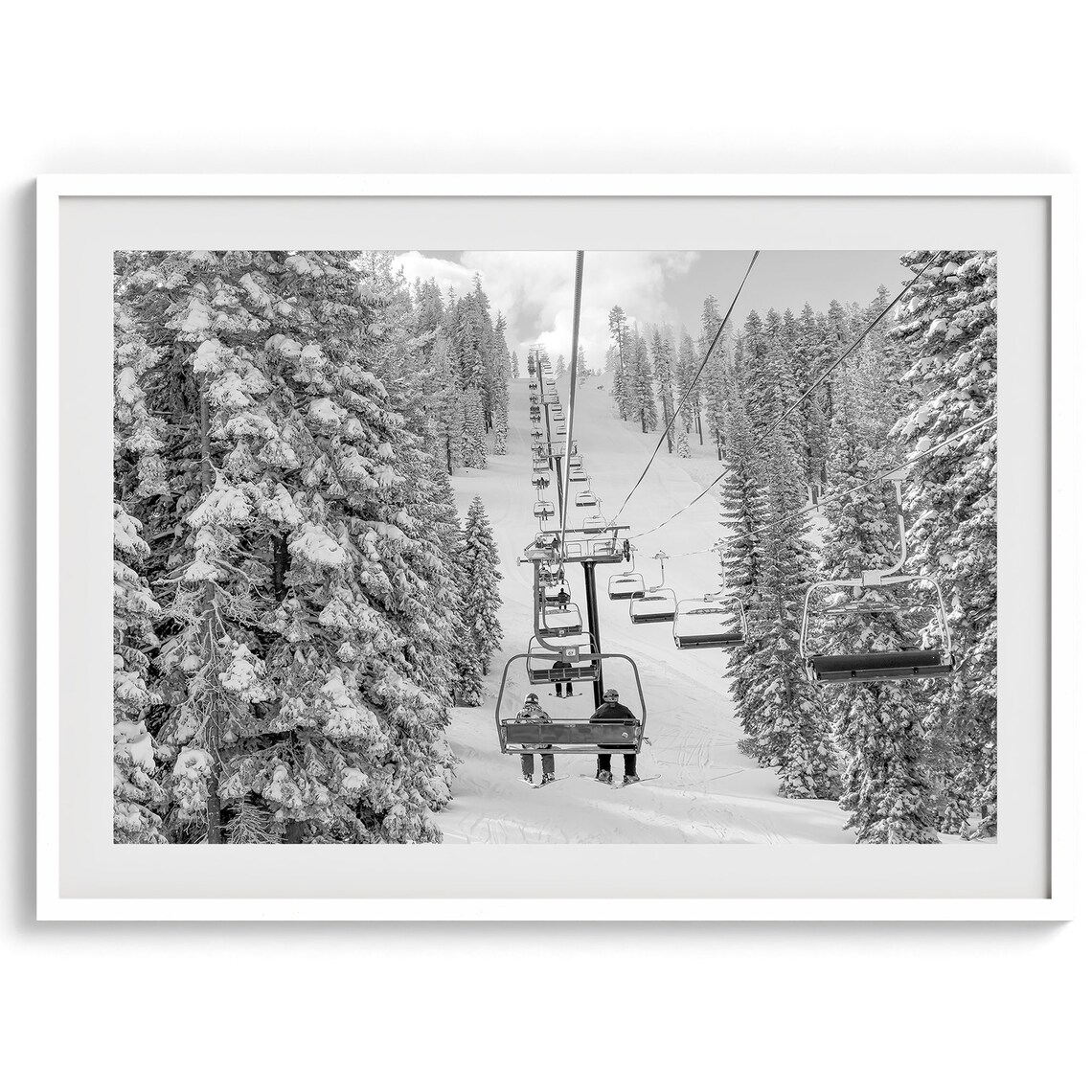 Mountain Ski Print, Black-And-White Winter Forest