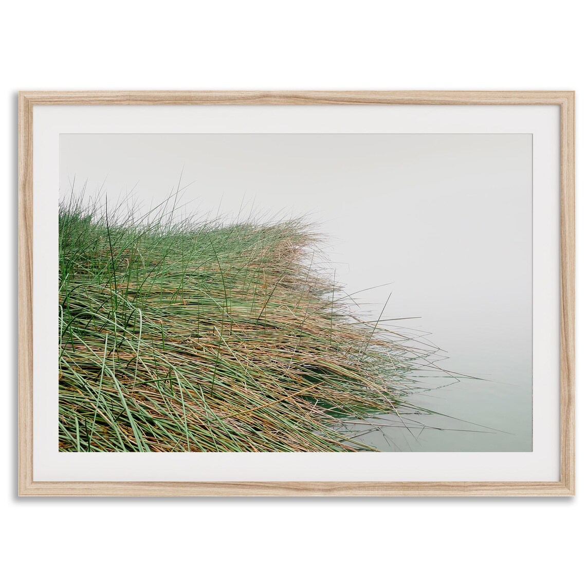 Foggy Coastal Grasses Misty Water Minimalist Nature Wall Art Poster