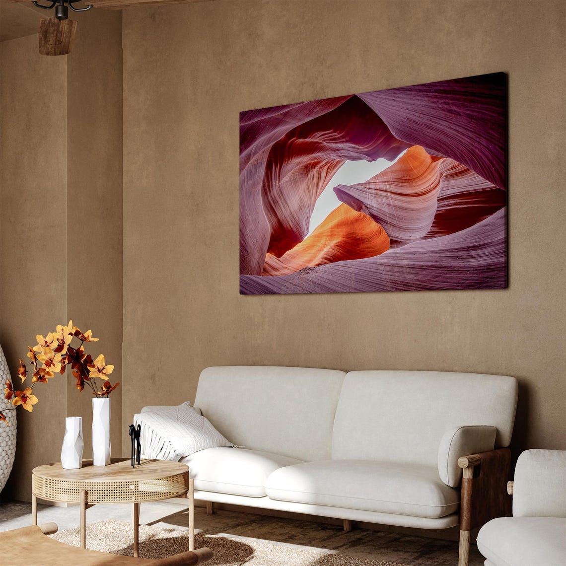 Antelope Canyon Swirling Red Orange Slot Canyon Light Beams Poster - Image 2