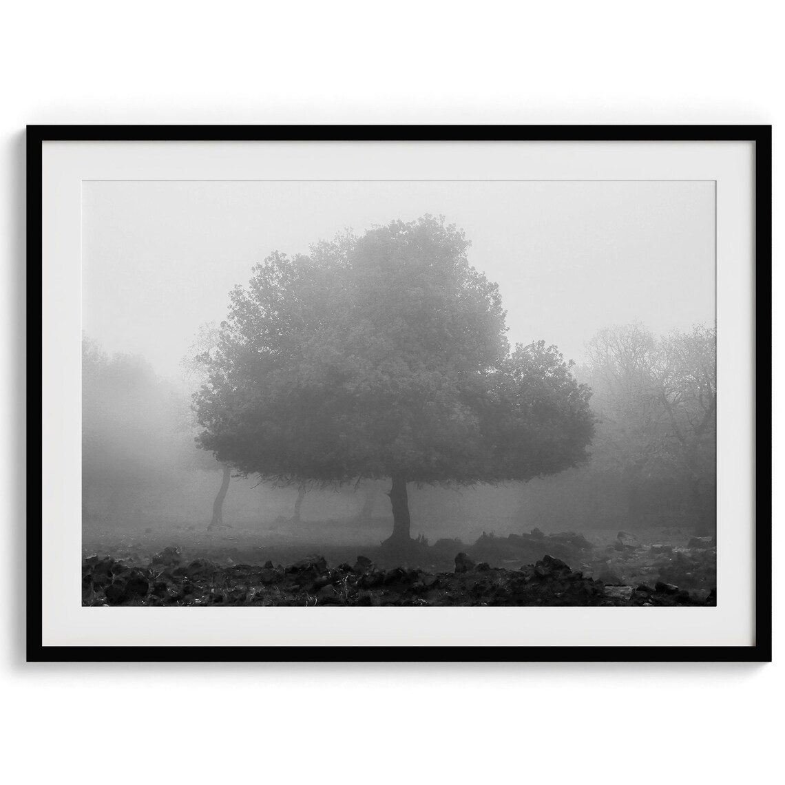 Foggy Forest Landscape, Modern Minimalist Art Print