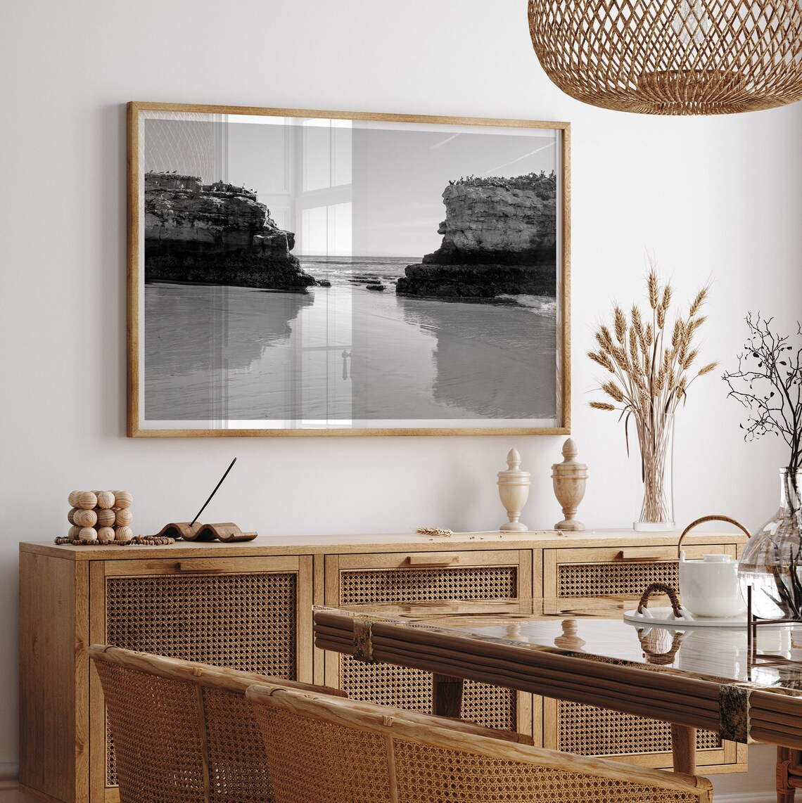 Black And White Beach Reflection Poster Print - Image 3