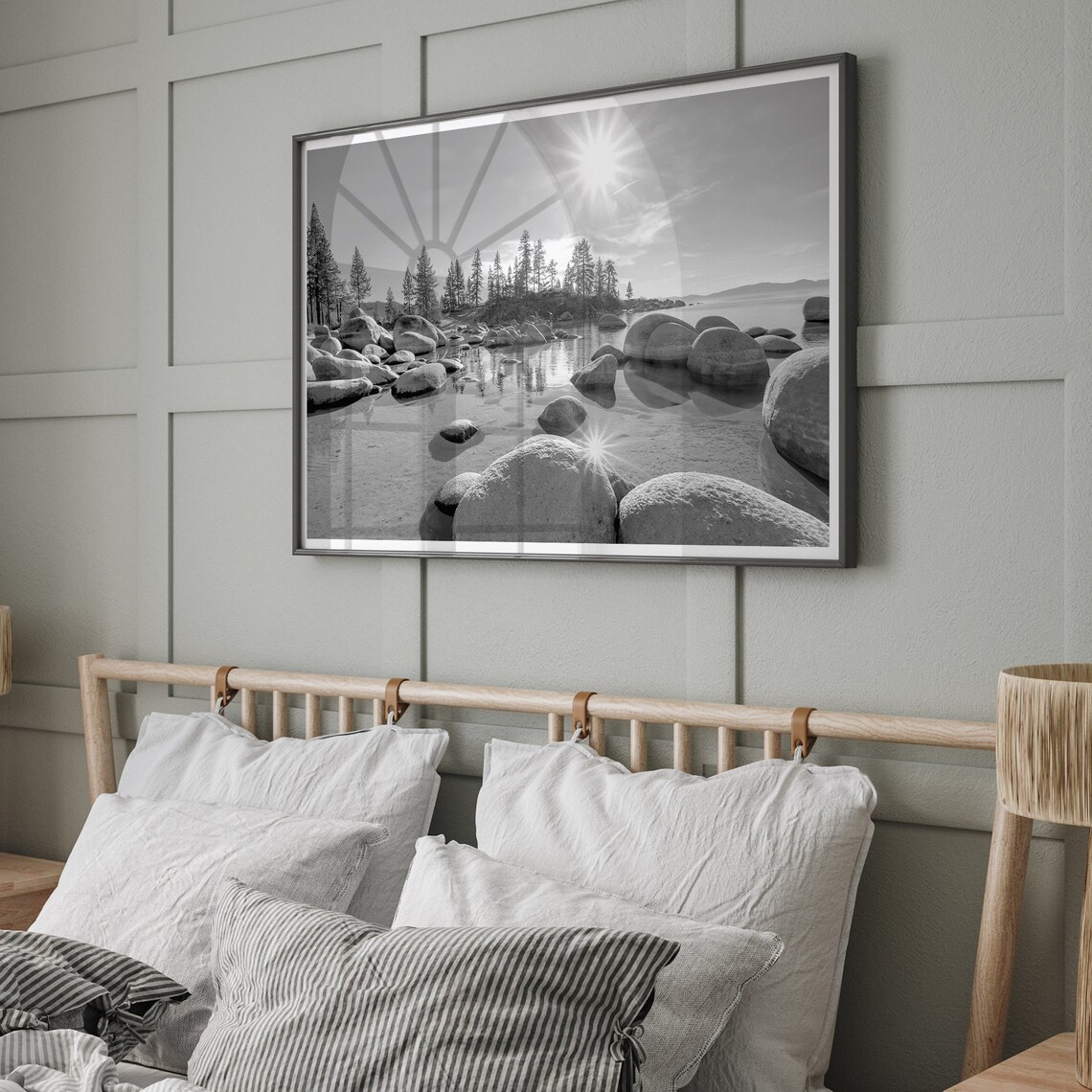 Lake Tahoe Beach Fine Art Black-and-White Art Print - Image 3