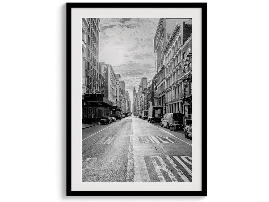 New York City Manhattan Street Black And White Urban Skyline Poster