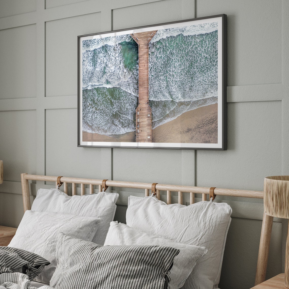 Aerial Beach Pier Ocean Surf Overhead Drone Beachscape View Poster - Image 5
