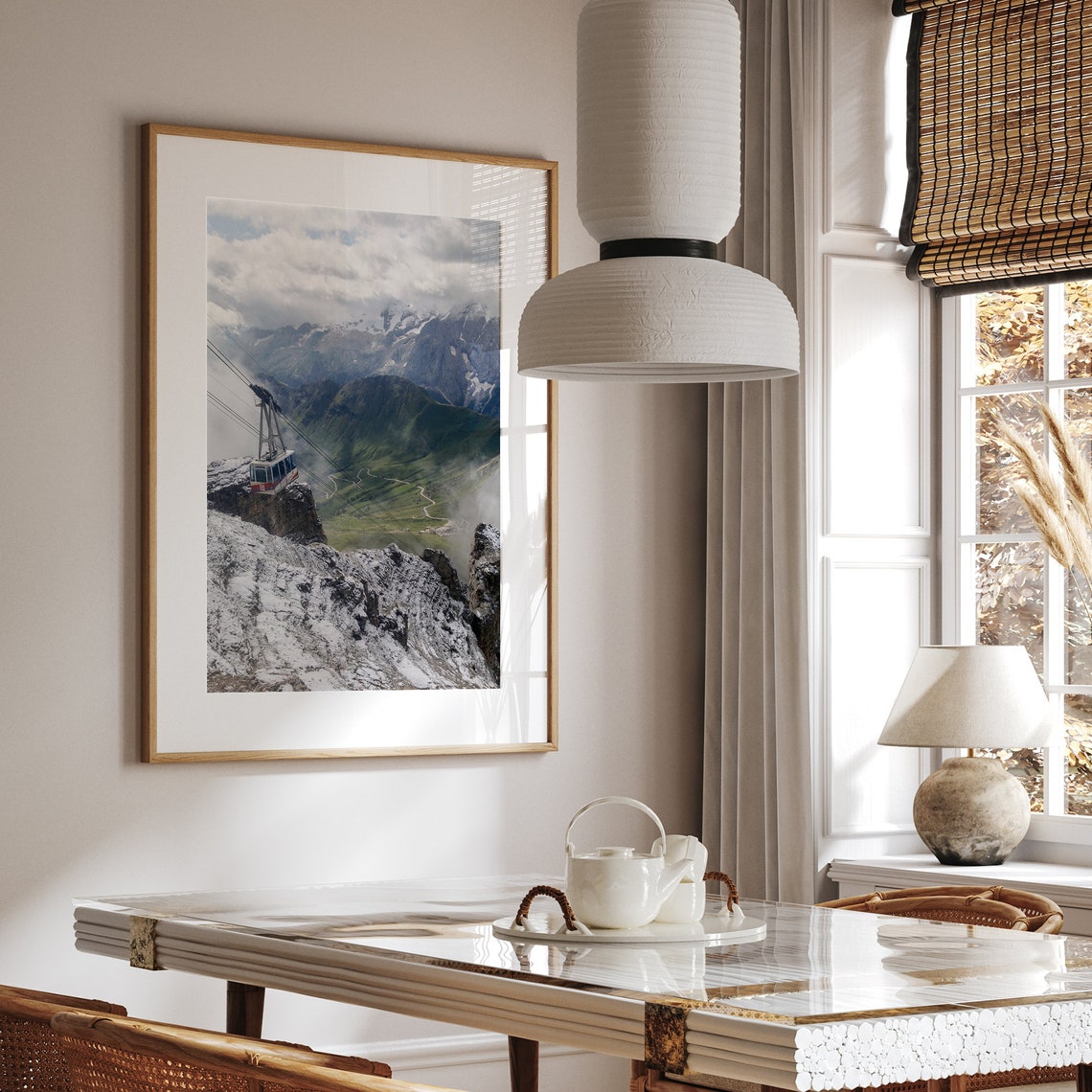 Dolomites Italy Cable Car Over Snowy Alpine Peaks Valley Vista Poster - Image 2