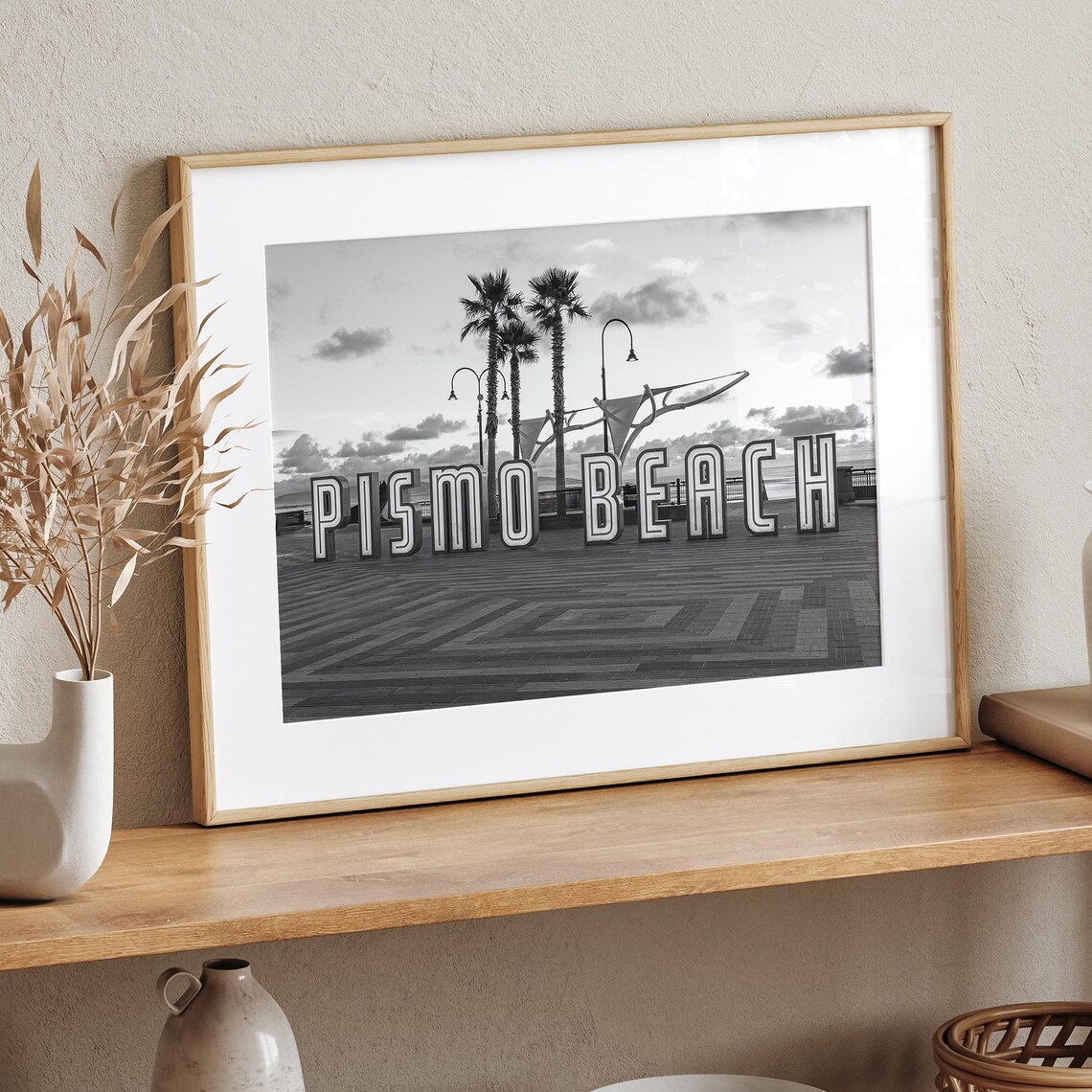 Pismo Beach California Pier Sign Black And White Surf Travel Poster - Image 2