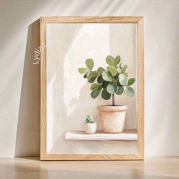 Sunlit Potted Plant Print Neutral Botanical Art
