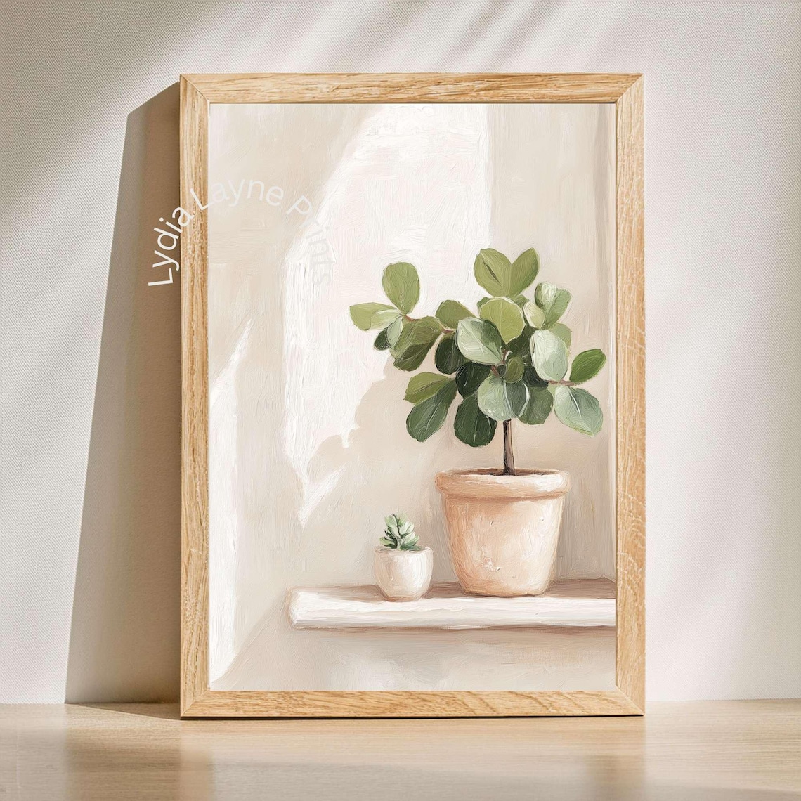Sunlit Potted Plants Neutral Botanical Oil Painting Art Print