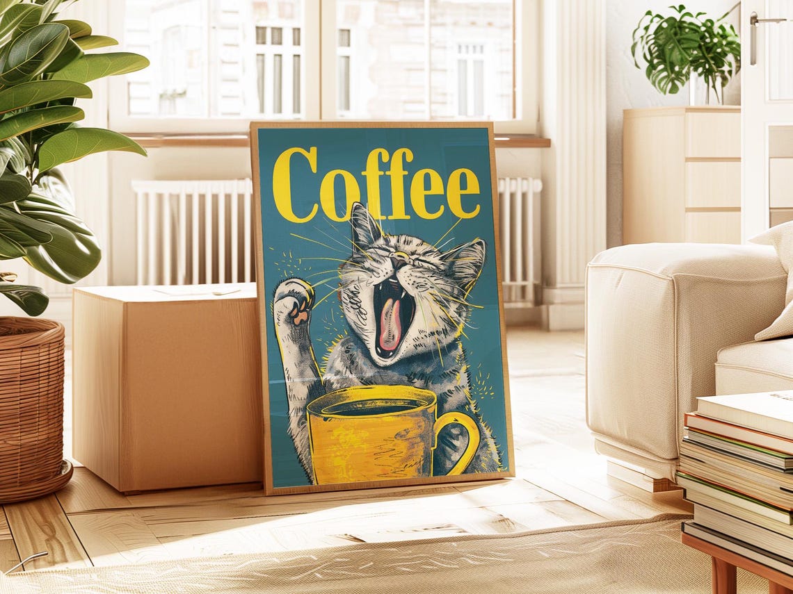 Funny Coffee Cat Print Wall Art Funny Cat Poster Retro Drink Poster Kitchen Decor Coffee Shop Decor Gift For Coffee Lovers Coffee Wall Art - Image 4