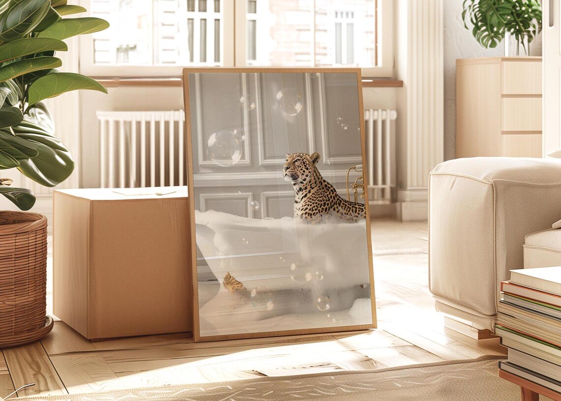 Leopard In Bathtub Art Print, Maximalist Decor - Image 2