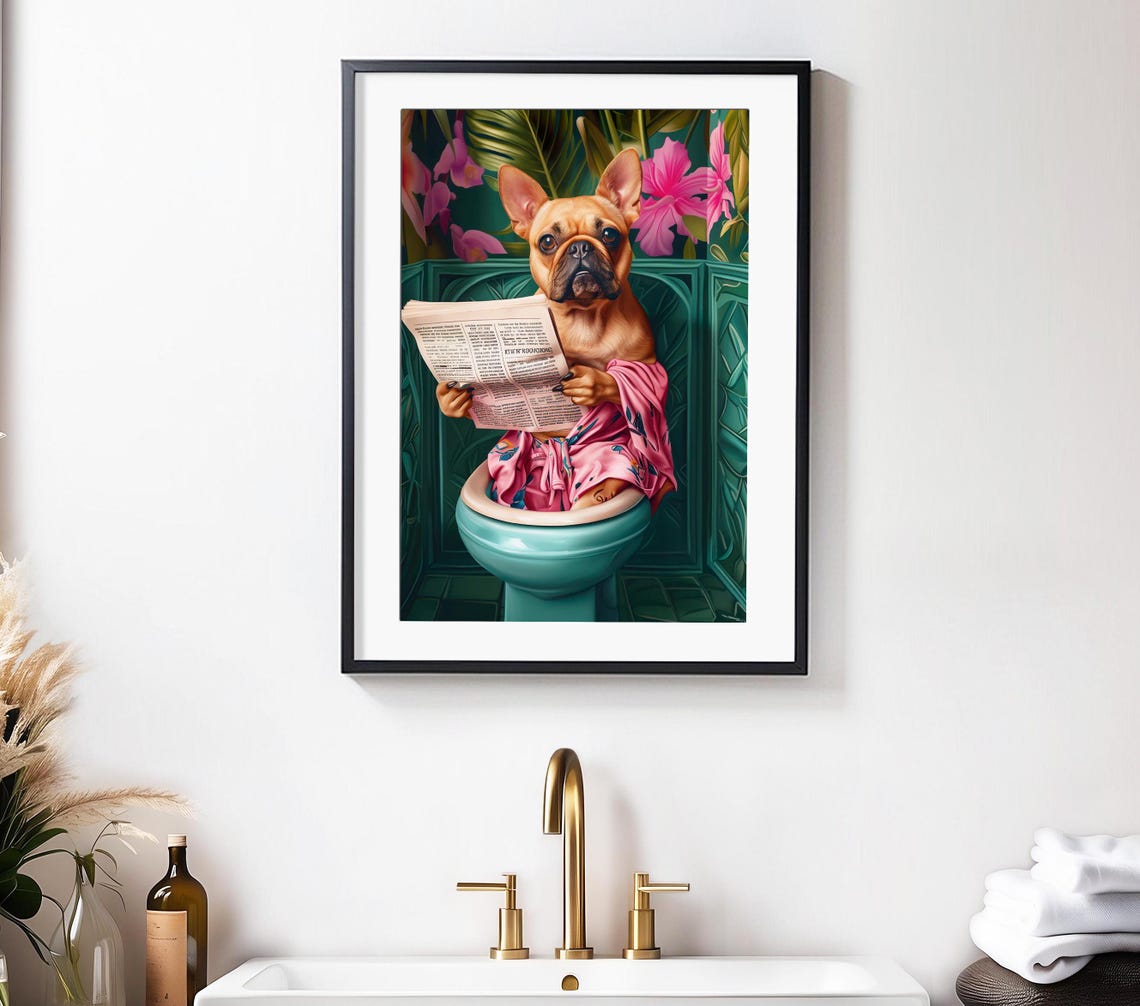 Bathroom Fawn French Bulldog Print Funny Poster French Bulldog Poster Funny Bathroom Wall Decor Toilet Wall Art Bathroom Wall Art Dog Poster - Image 3