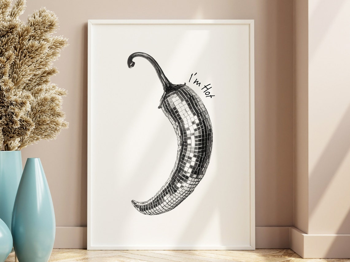 I Am Hot Sparkling Disco Ball Chili Pepper Kitchen Art Poster - Image 2