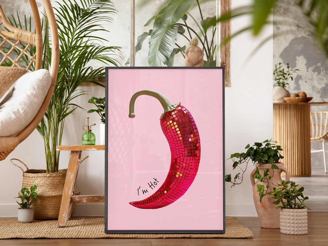 I Am Hot Red Disco Ball Chili Pepper Pink Retro Kitchen Poster - Image 2