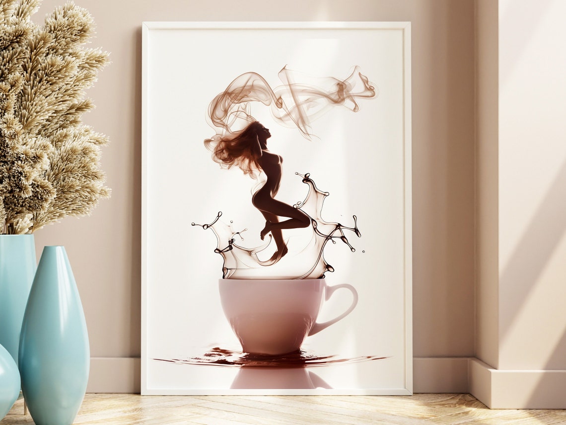 Woman Silhouette Rising From Coffee Splash Steam Body Art Poster - Image 3