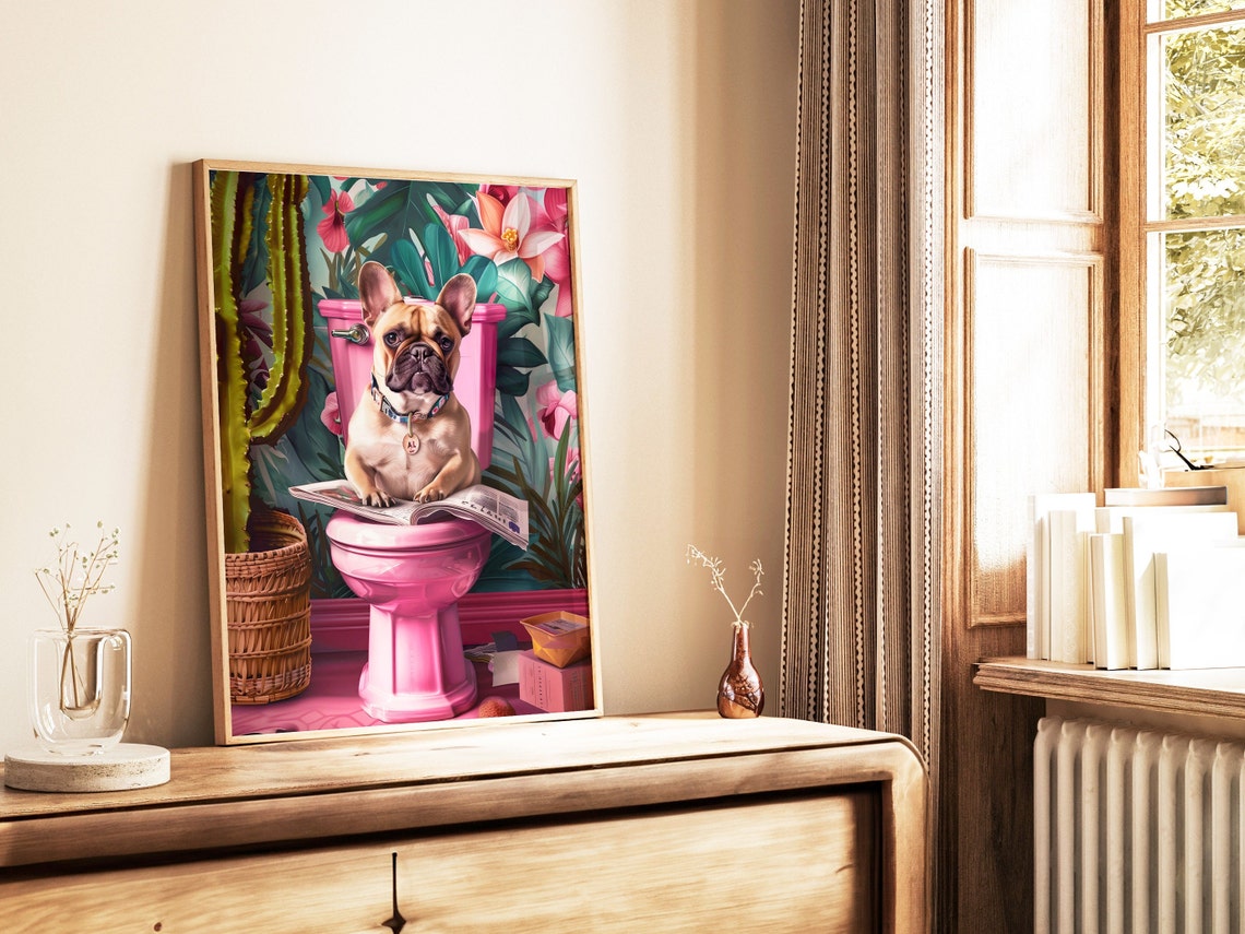 French Bulldog Sitting On Toilet Print Funny Bathroom Wall Decor Toilet Wall Art Funny Dog Poster Bathroom Wall Art French Bulldog Prints - Image 3