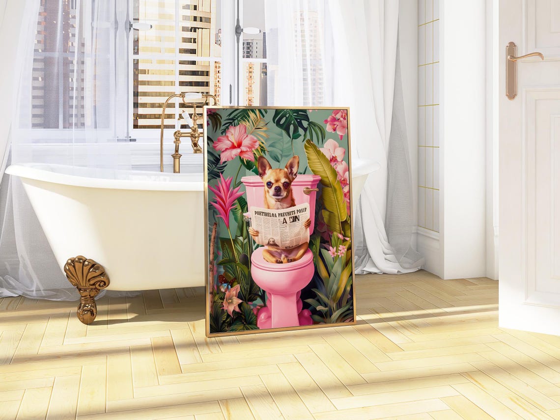 Golden Chihuahua On Toilet Bathroom Print Funny Dog Print Funny Bathroom Signs Toilet Wall Art Bathroom Wall Art Dog On Toilet Toilet Humor - Image 4