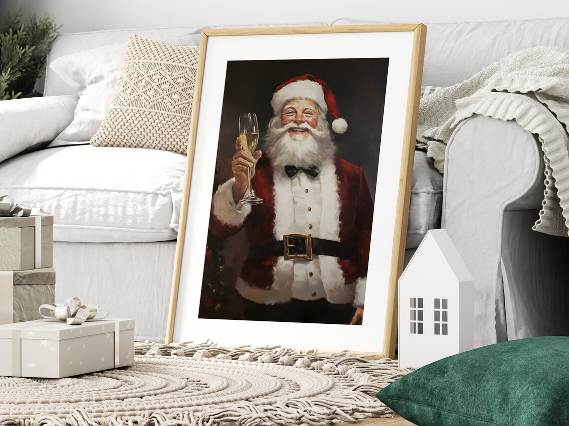 Santa Claus Champagne Toast Black Tuxedo Holiday Party Poster - Image 3