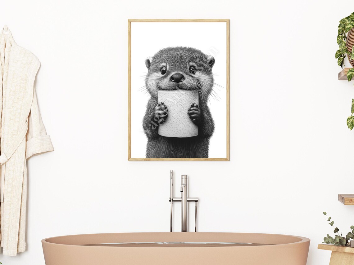 Otter Biting Toilet Paper Poster Funny Bathroom Animal Humor - Image 2