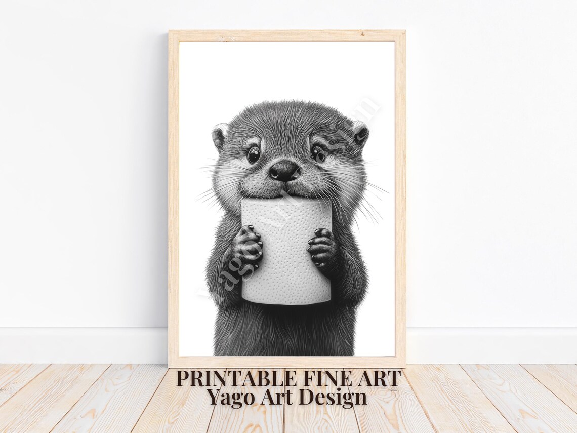 Otter Biting Toilet Paper Poster Funny Bathroom Animal Humor