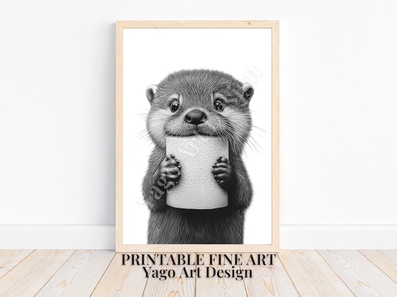 Otter Biting Toilet Paper Poster Funny Bathroom Animal Humor