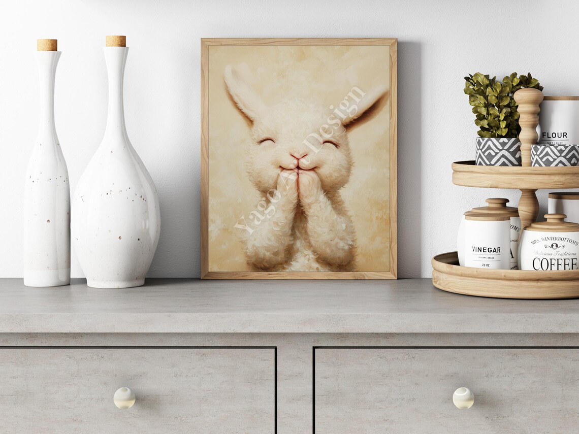 Sweet Lamb Portrait Closed Eyes Beige Watercolor Nursery Poster - Image 3