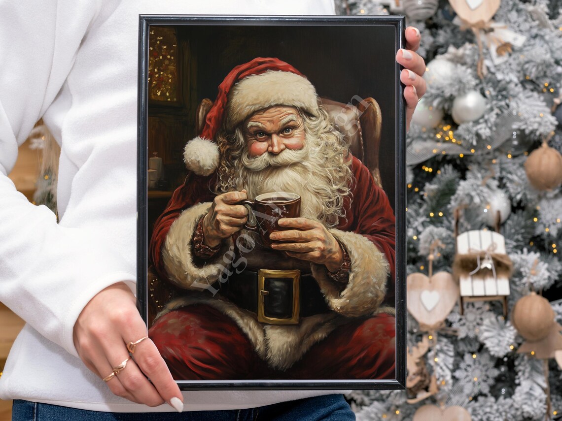 Santa Claus Drinking Hot Cocoa Cozy Armchair Christmas Poster - Image 4