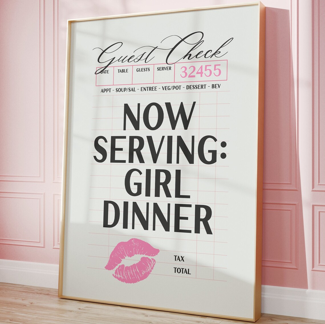 Now Serving Girl Dinner Guest Check Pink Lipstick Kiss Poster - Image 2
