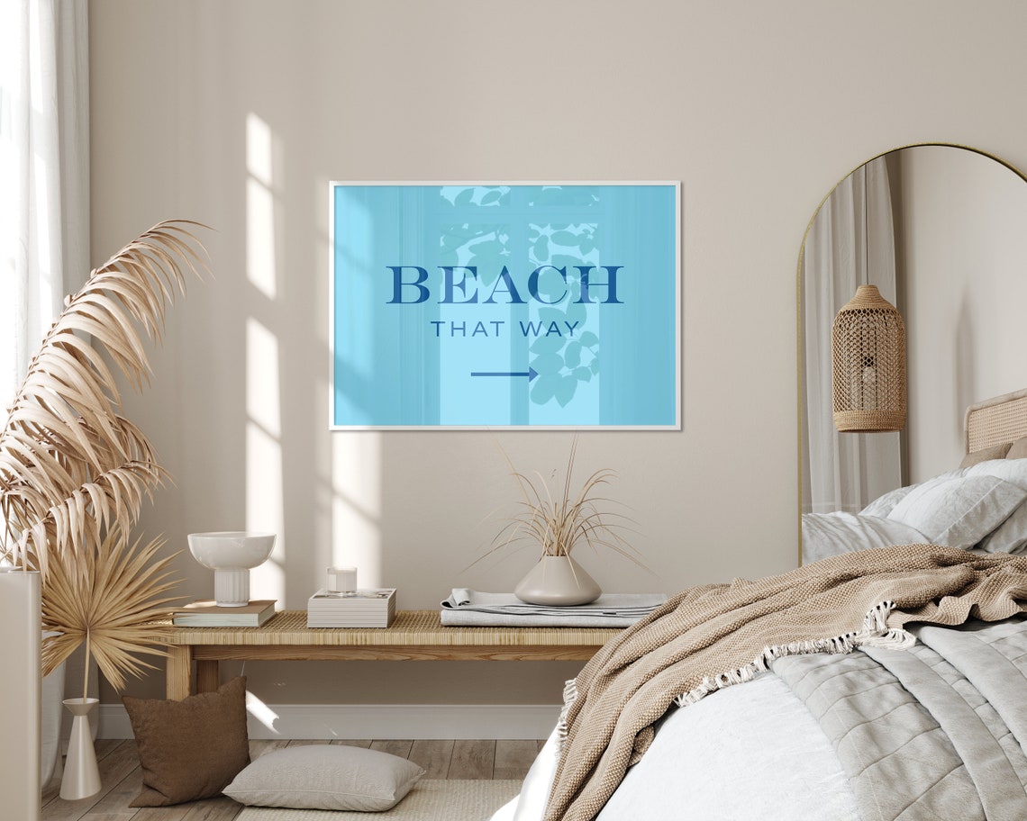 Beach That Way Arrow Sign Light Blue Coastal Direction Poster - Image 2