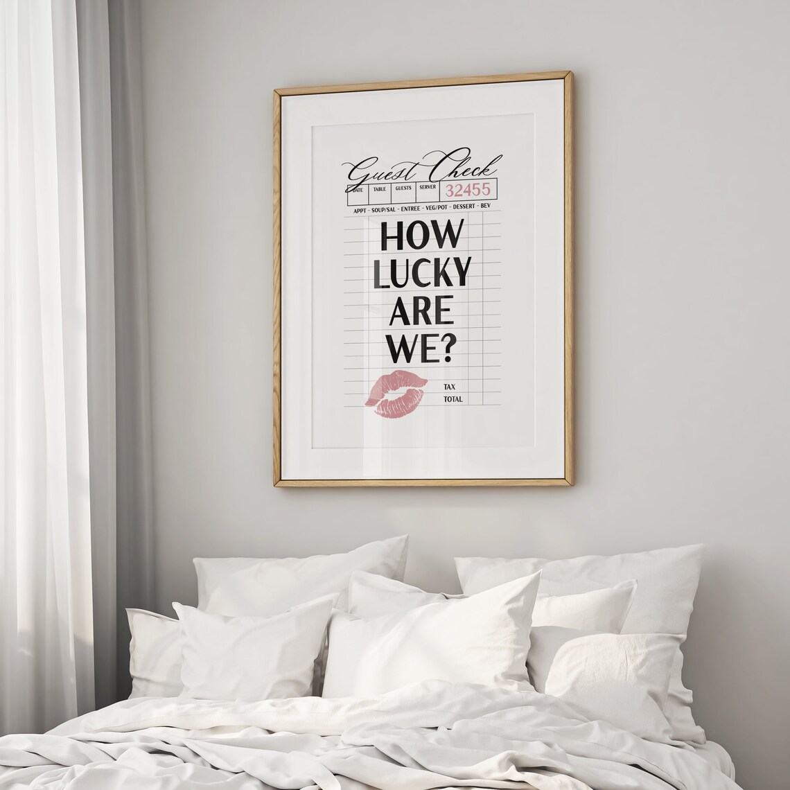 How Lucky Are We Guest Check Mauve Lipstick Kiss Quote Poster - Image 2