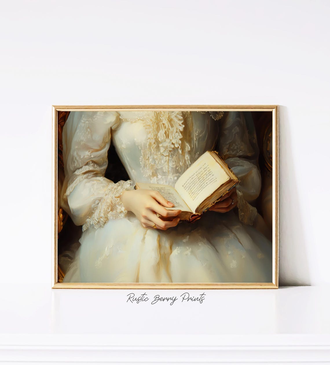 Victorian Book Reader Antique White Lace Lady Portrait Art Print - Image 3