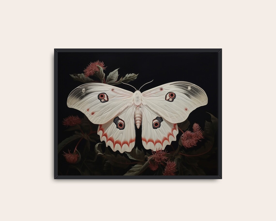 White Moon Moth Victorian Butterfly Art Print - Image 3