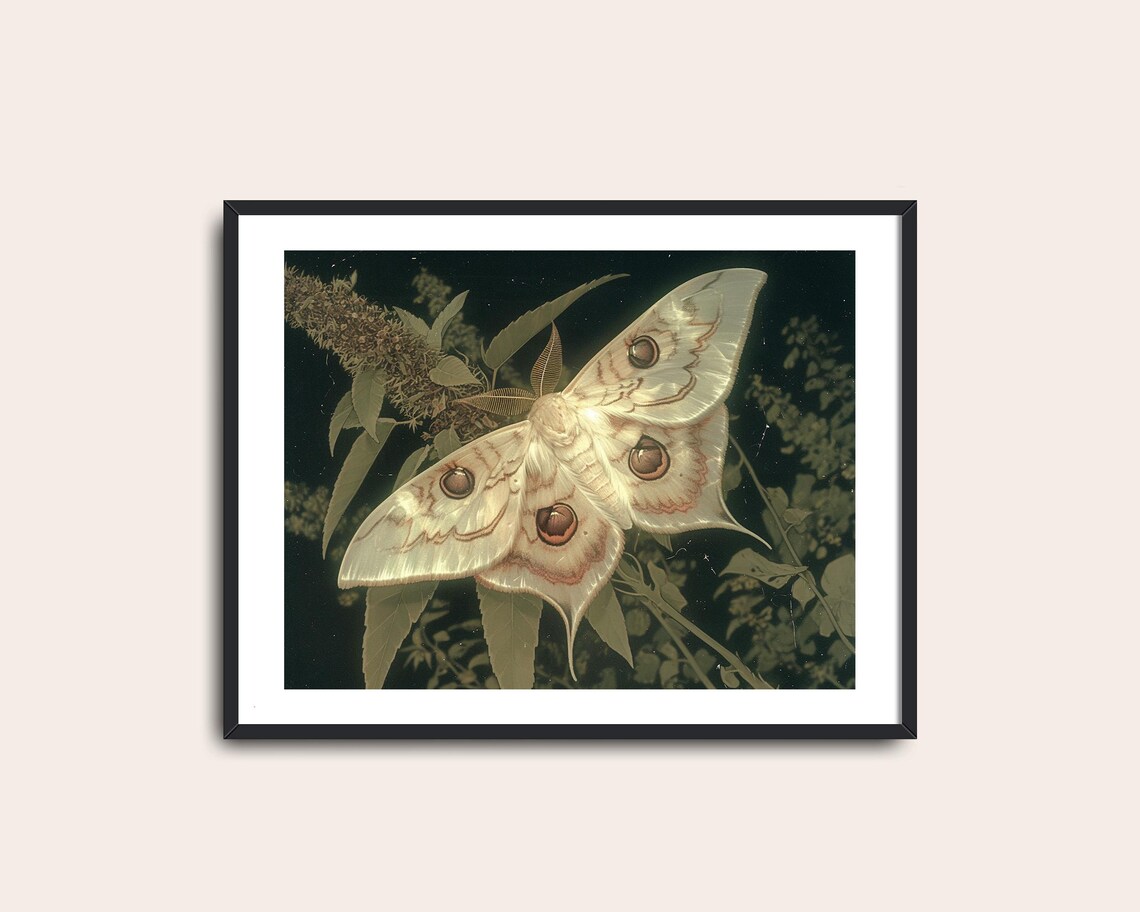 White Moth Vintage Butterfly Print Light Academia Decor Art Antique Moth Insect Art Moody Dark Prints - Image 2
