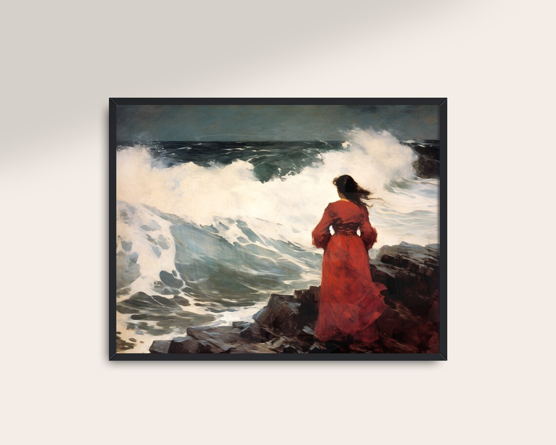 Seascape Vintage Art Print, Moody Coastal Landscape - Image 3