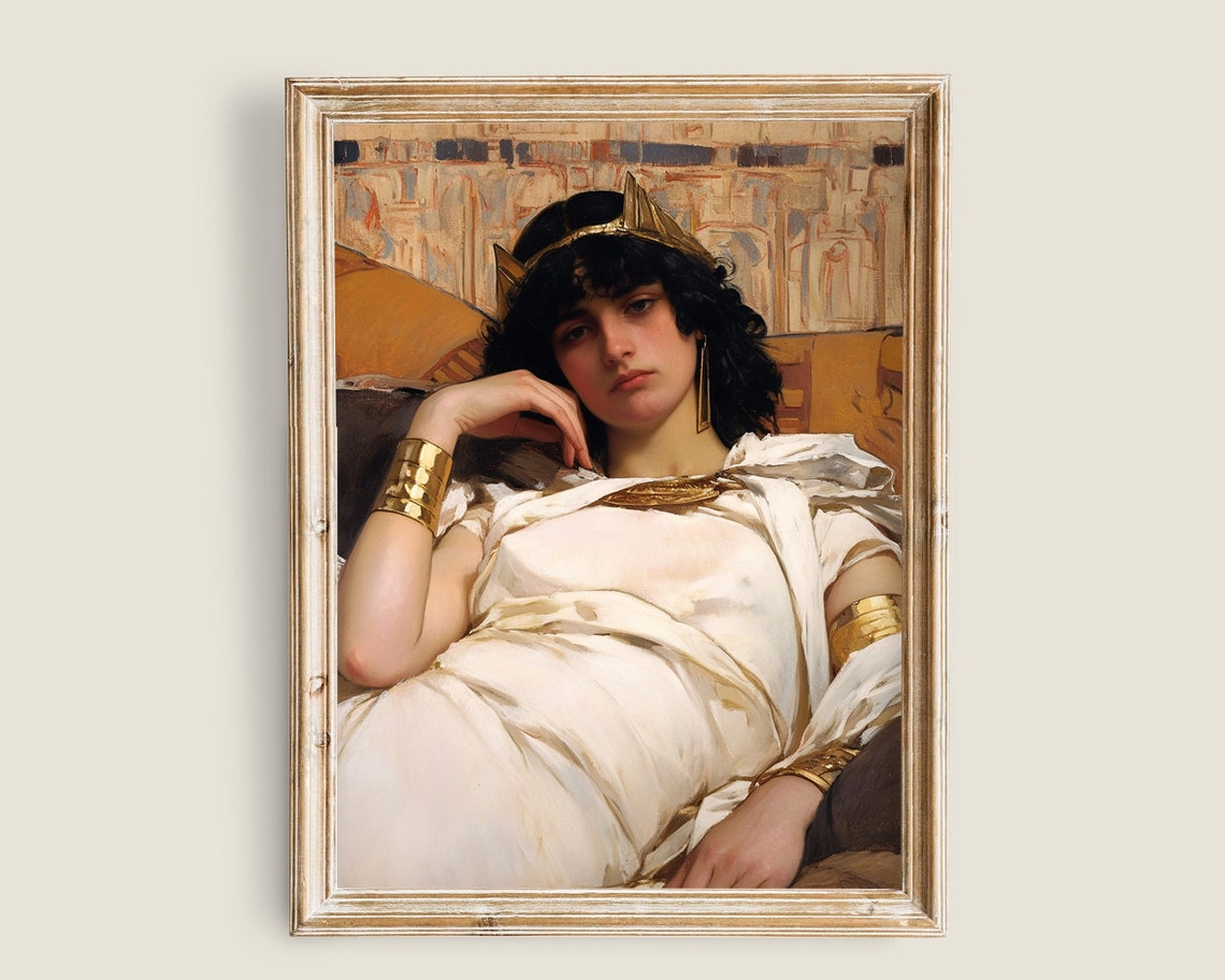 Roman Woman Reclining In White Robe With Gold Crown Vintage Art Print