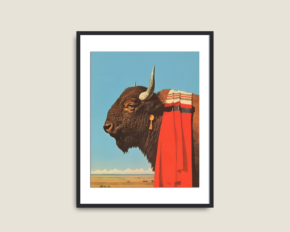 Vintage Bison Painting, Western Americana Art Print - Image 2