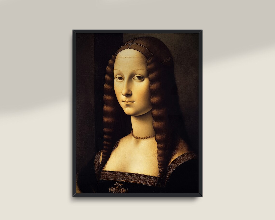 Renaissance Woman Braided Hair Vintage Oil Portrait Dark Academia Poster - Image 3