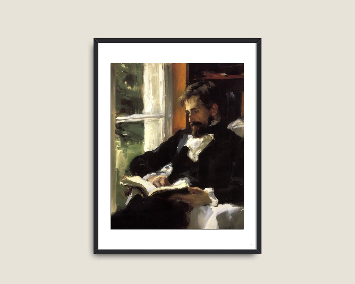 Reading Wall Art, Dark Academia Portrait Print - Image 2