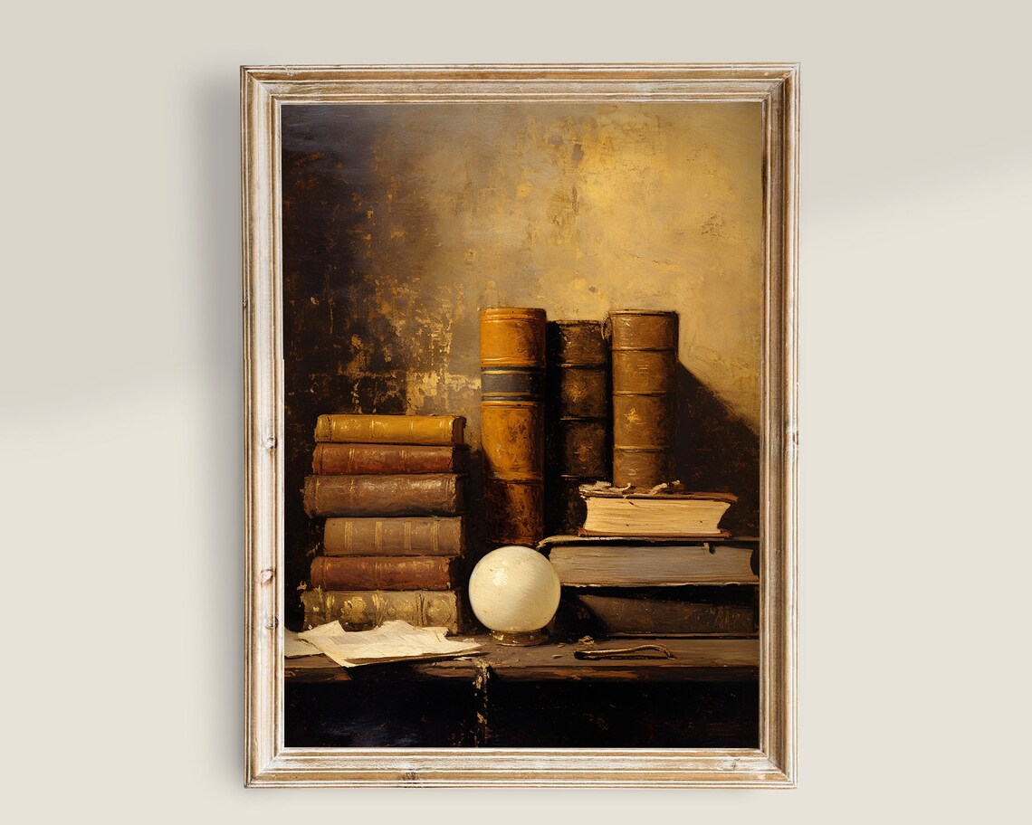 Vintage Library Print, Moody Light Academia Decor
