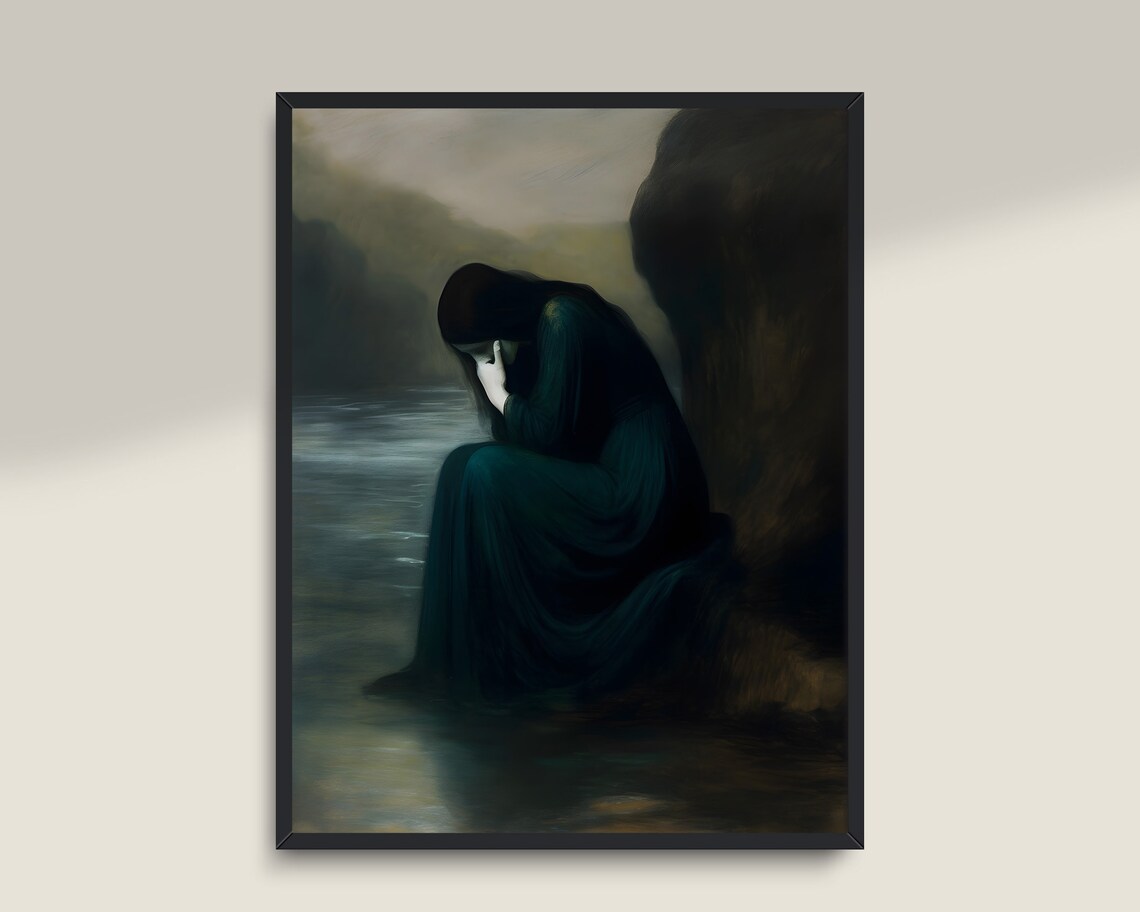Woman Dark Goth Art Vintage Victorian Painting Dark Academia Decor Wall Art Woman Vintage Wall Art Dark Moody Paintings - Image 3