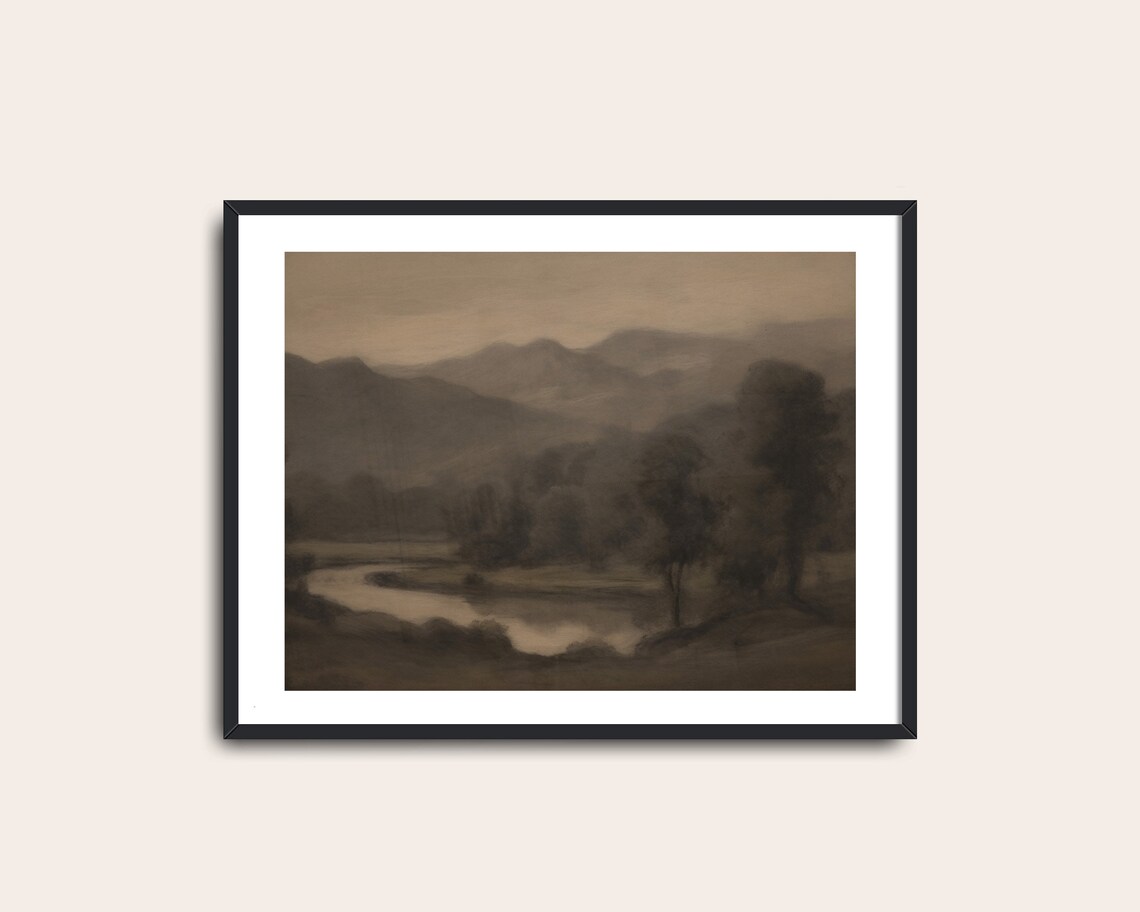 Dark Nature Vintage Mountains Forest Landscape Art Print - Image 2