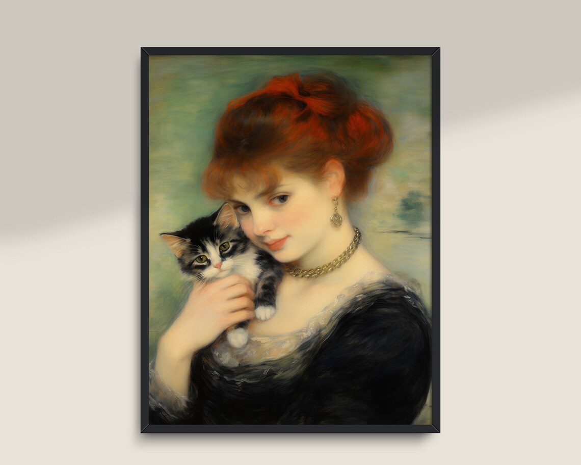 Woman With Cat Vintage Portrait Art Print - Image 3