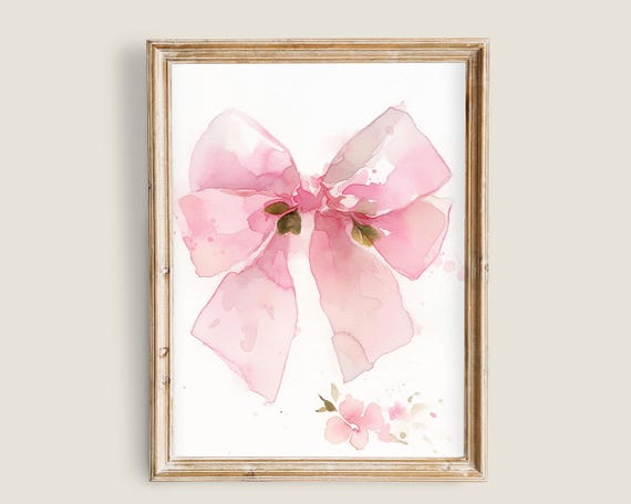 Cute Pastel Pink Bow Wall Art Preppy Ribbon Poster Girly Nursery Decor Pink Aesthetic Painting Wall Art