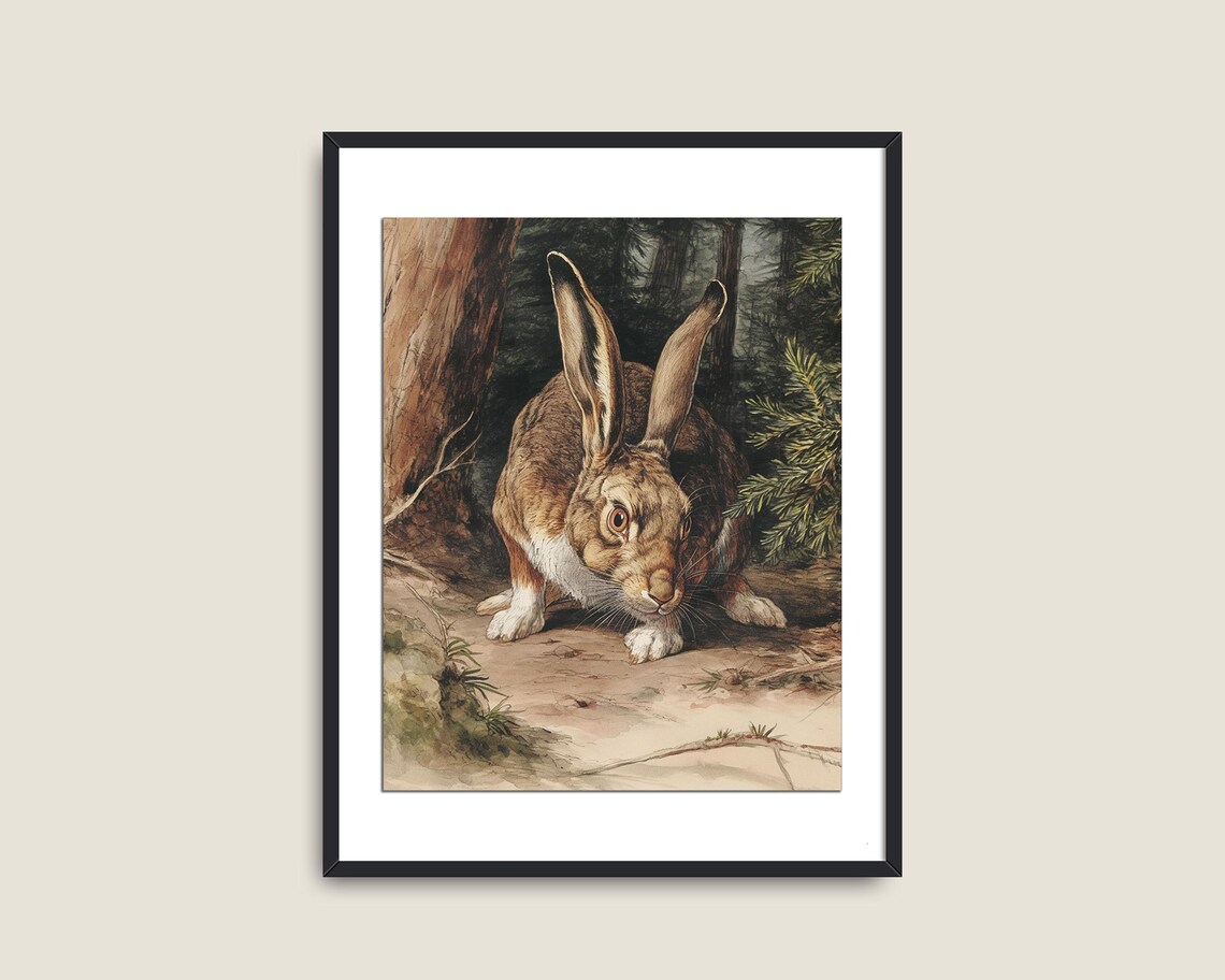 Brown Hare Forest Clearing Vintage Wildlife Illustration Wall Art Poster - Image 2
